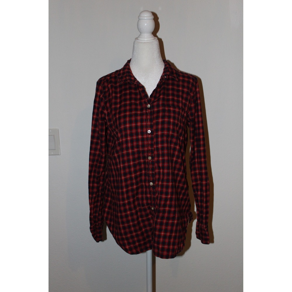 J.Crew Women's‎ Red Navy Blue Plaid Cotton Button Down Shirt Size 8 Long Sleeve
